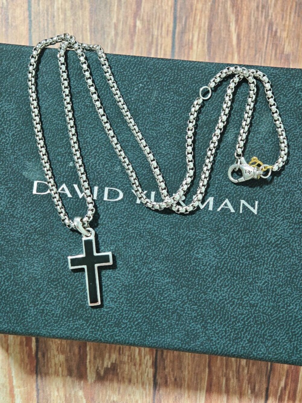 David Yurman Cross Pendant Necklace, Sterling Silver with Black Enamel Inlay